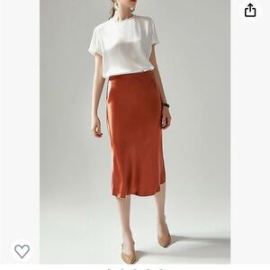 Burnt Sienna Satin Midi Skirt